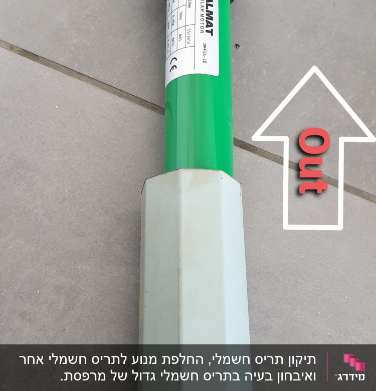 מנוע צינורי ירוק לתריסים על רצפה אפורה